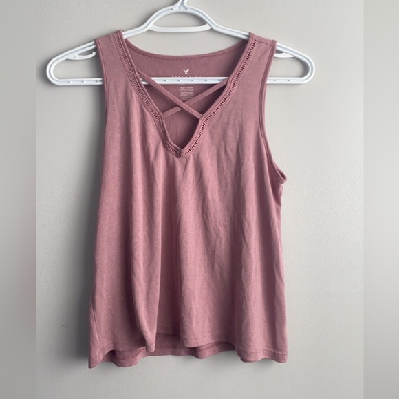 American Eagle Mauve Soft & Sexy Sueded Criss Cross Tank Top - Picture 3 of 3